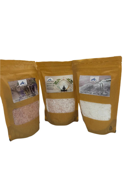 3 Bath Soak Bundle Pack by Crystal Mines Australia including Magnesium Chloride Bath Flakes and Himalayan Salt Bath Soaks