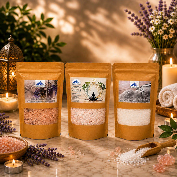 3 Bath Soak Bundle Pack by Crystal Mines Australia including Magnesium Chloride Bath Flakes and Himalayan Salt Bath Soaks