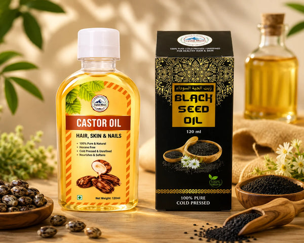 Black Seed Oil 120ml & Castor Oil 250ml Bundle Pack by Crystal Mines Australia