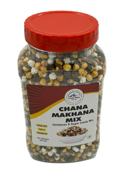 Channa Makhana (Roasted Chickpeas & sugar candy) 500g front and back packaging by Crystal Mines Australia