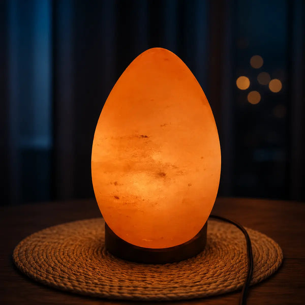 Egg Shape Crafted Himalayan Pink Salt Lamp with Wooden Base by Crystal Mines Australia