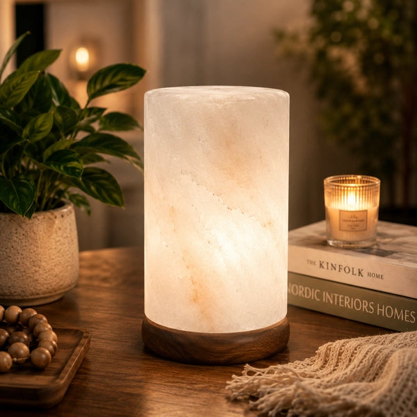 Himalayan White Salt Cylinder Shaped Lamp by Crystal Mines Australia