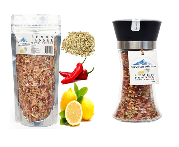 Himalayan Lemon Fennel Chili Salt + Refill Bundle Pack by Crystal Mines Australia