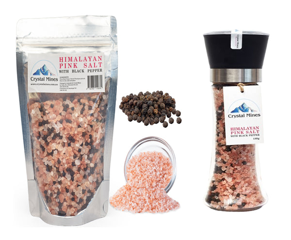 Himalayan Pink Salt and Black Pepper + Refill Bundle Pack by Crystal Mines Australia