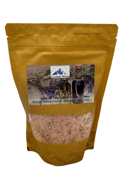 Premium Himalayan Salt and Lavender Essential Oil Bath Soak 600g by Crystal Mines Australia.