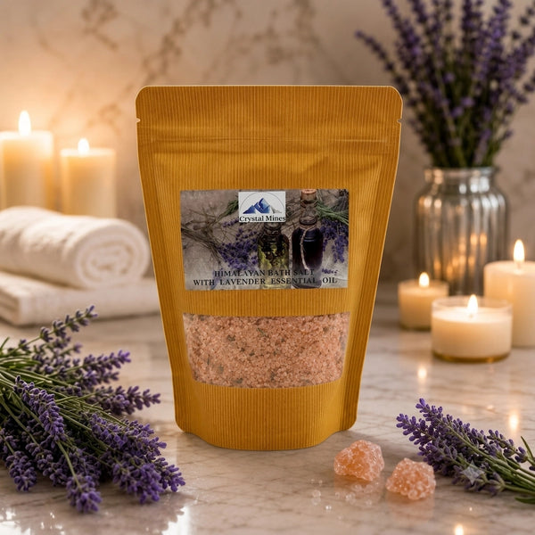 Premium Himalayan Salt and Lavender Essential Oil Bath Soak 600gm by Crystal Mines Australia.