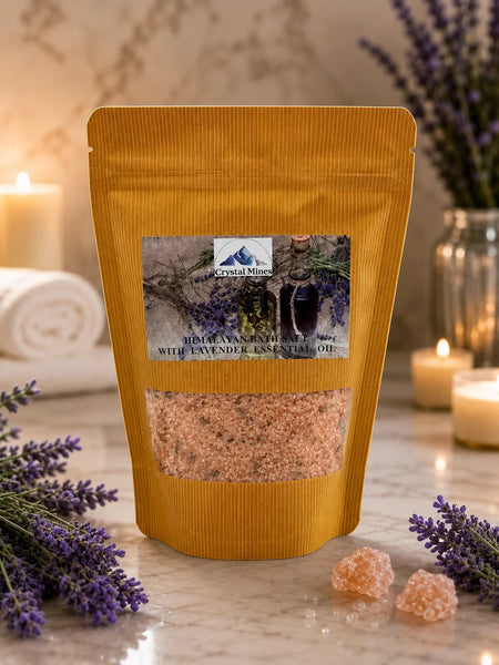 Premium Himalayan Salt and Lavender Essential Oil Bath Soak 600gm by Crystal Mines Australia.