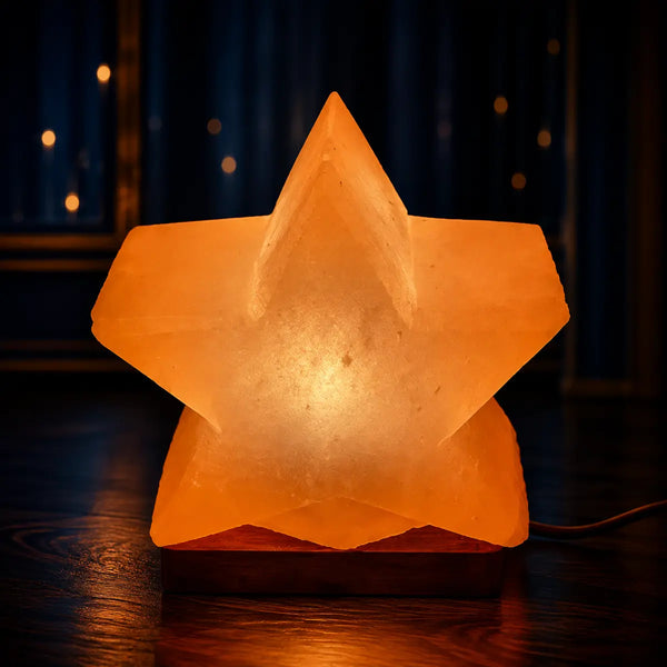 Himalayan Star Crafted Pink Salt Lamp with Wooden Base by Crystal Mines Australia