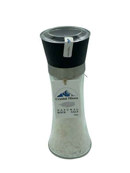 Himalayan White Coarse Salt Grinder front  packaging by Crystal Mines Australia
