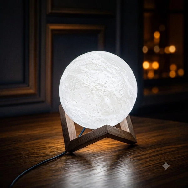 Himalayan White full moon Salt Lamp 6 Inch with Geometric Wooden Stand by Crystal Mines Australia