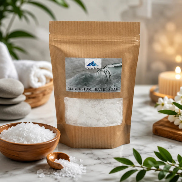Premium Magnesium Chloride Bath Flakes 500g for bath and foot soaks by Crystal Mines Australia.