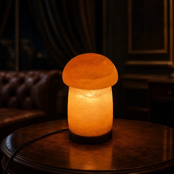 Mushroom Crafted Himalayan Pink Salt Lamp with Wooden Base by Crystal Mines Australia