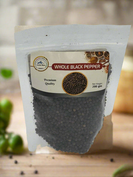 Natural Black Whole Peppercorns Refills 200g premium whole black pepper by Crystal Mines Australia.