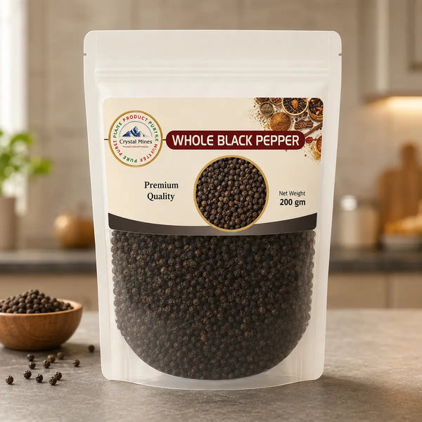 Natural Whole Black Peppercorns Refill 200g stand-up pouch with Crystal Mines product monogram