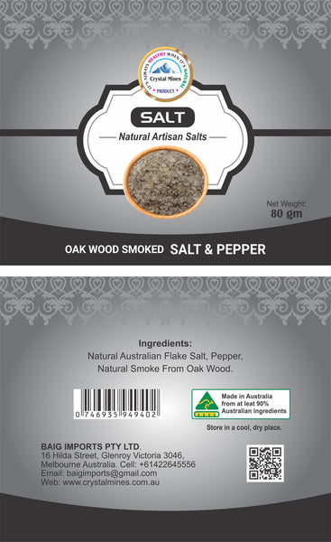 Oak Wood Smoked Salt and Pepper 80g by Crystal Mines Australia