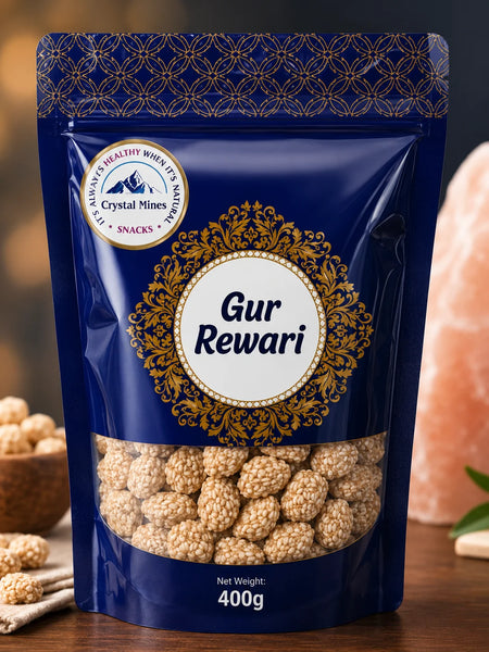 Gur Rewari 400g served in a bowl with sesame seeds and jaggery for a traditional crunchy snack by crystal mines Australia