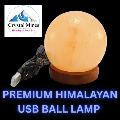 hand carved pink salt sphere lamp on timber base with USB cord crystal mines Australia