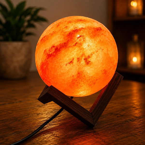 Himalaya Pink Sphere Salt Lamp 6 Inch – Handcrafted Natural Himalayan Salt Lamp with Wooden Stand by Crystal Mines Australia