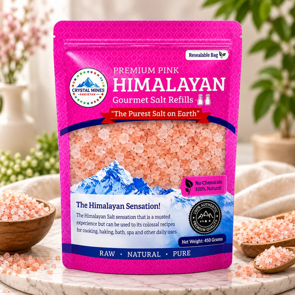 Natural Himalayan Pink Rock Salt Refills 450g  – Premium Himalayan Pink Rock Salt for Cooking and  by Crystal Mines Australia