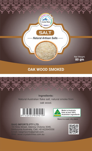 Oak Wood Smoked Salt 80g lable by Crystal Mines Australia