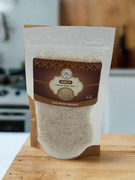 Oak Wood Smoked Salt 80g gourmet smoked seasoning by Crystal Mines Australia.