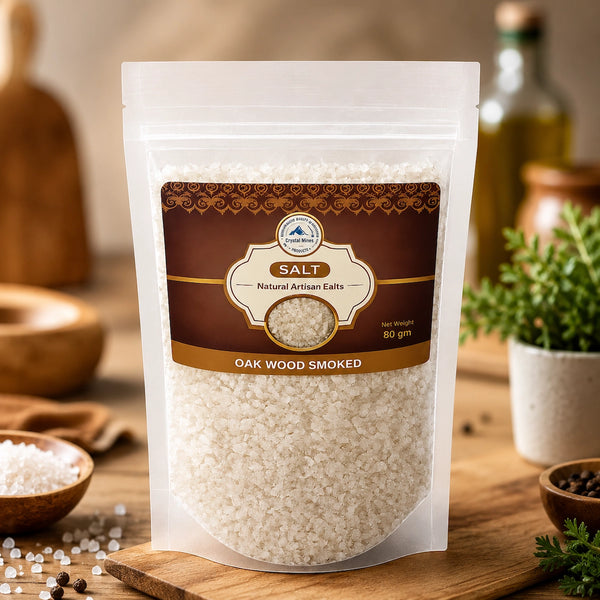 Oak Wood Smoked Salt 80g gourmet smoked seasoning by Crystal Mines Australia.