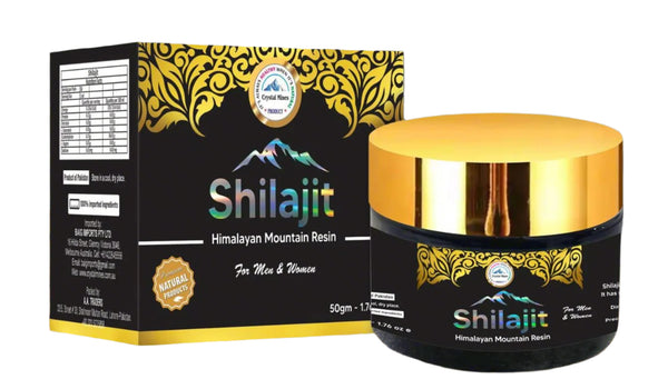 Pure Himalayan Shilajit Resin 25g packaging with jar by Crystal Mines Australia.