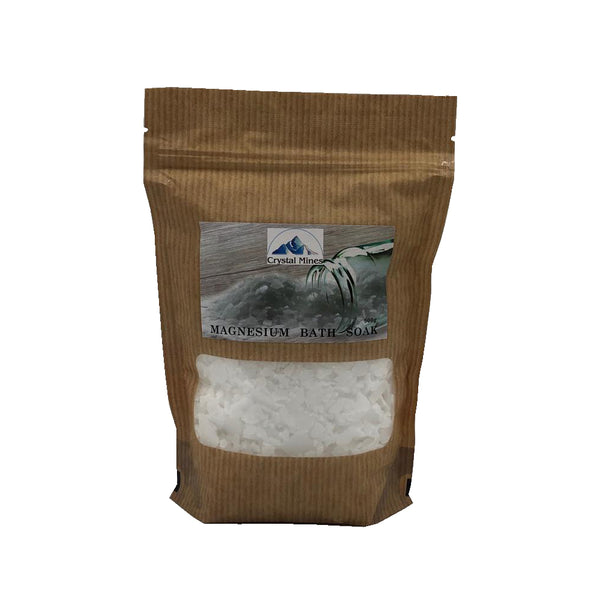 Premium Magnesium Chloride Bath Flakes 500g for bath and foot soaks by Crystal Mines Australia.