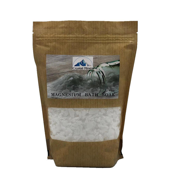 Magnesium Chloride Flakes 1kg by Crystal Mines Australia for relaxing bath soaks, foot soaks and home spa treatments.