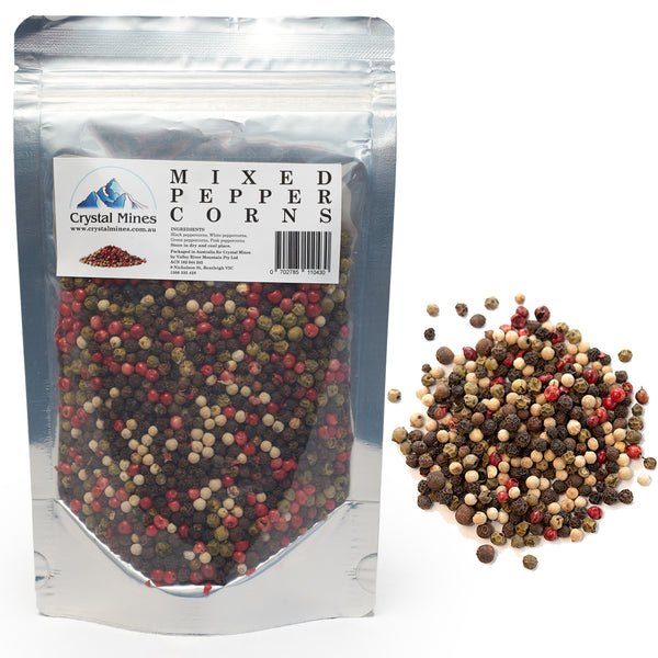 Mixed Peppercorns Refills 120g premium whole rainbow peppercorn blend by Crystal Mines Australia.